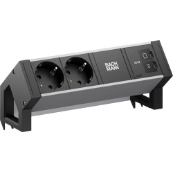 Bachmann DESK2 ALU BLACK 2xCEE7/3, 1xUSB C/C 45W L=0.2m RAL9005