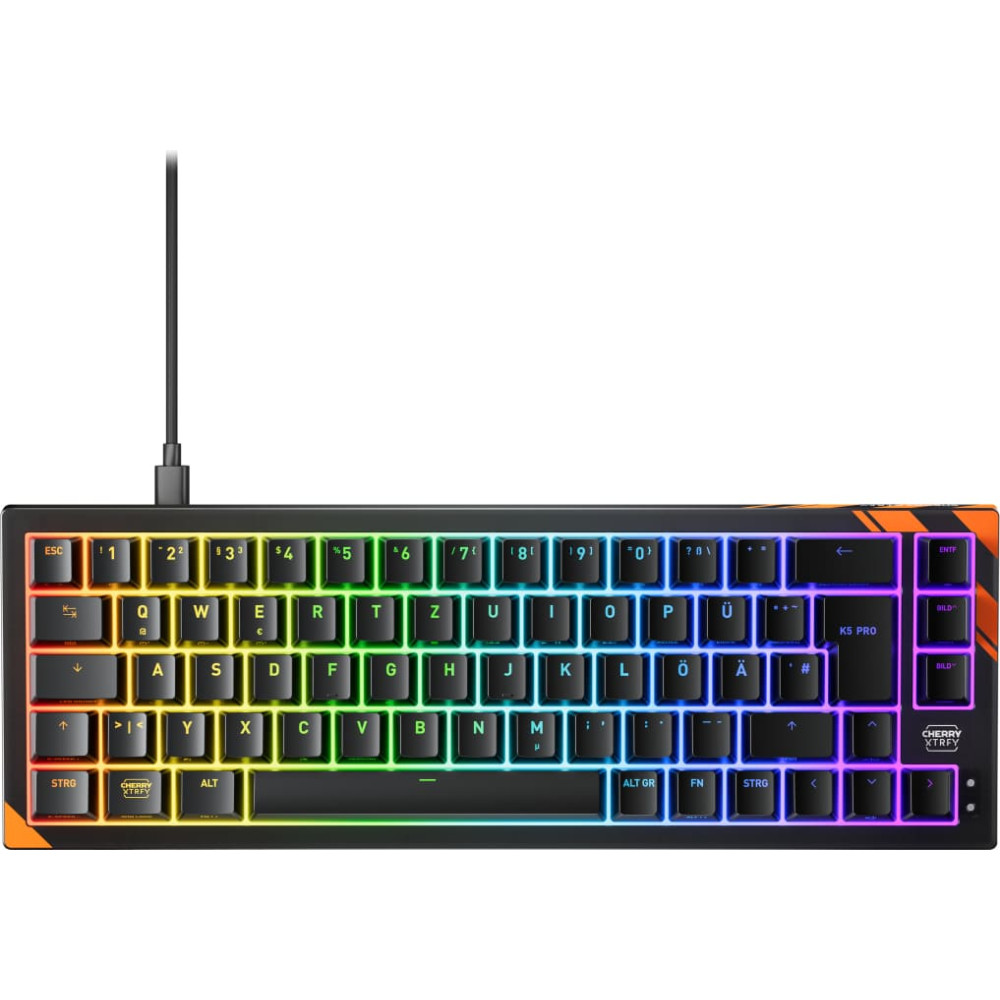 Cherry K5 PRO TMR COMPACT tastatūra Speļu USB QWERTZ Vācu Melns, Oranžs