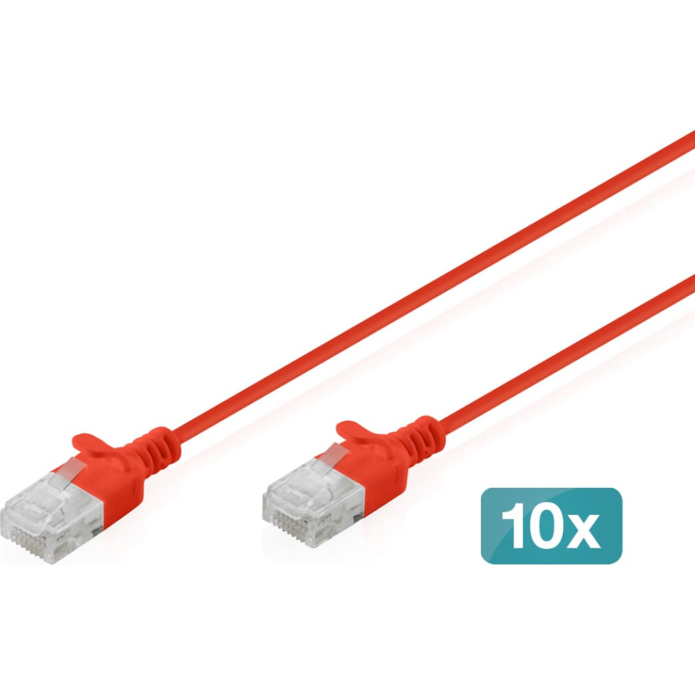 Digitus CAT 6 U-UTP Slim patch cable, 2 m, red, 10 pieces