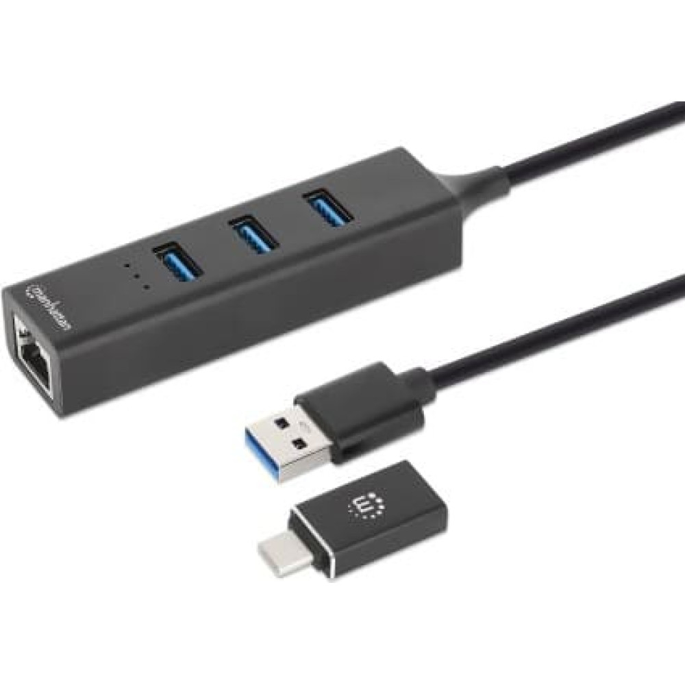 Manhattan 180894 interfeisa centrmezgls USB 3.2 Gen 1 (3.1 Gen 1) Type-A + Type-C 5000 Mbit/s Melns