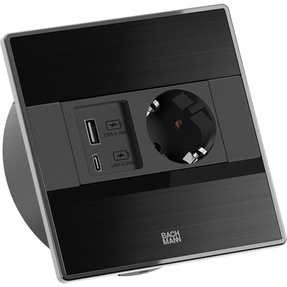 Bachmann SENSE black 1x CEE7/3, 1x USB A/C L=2.0m AEH