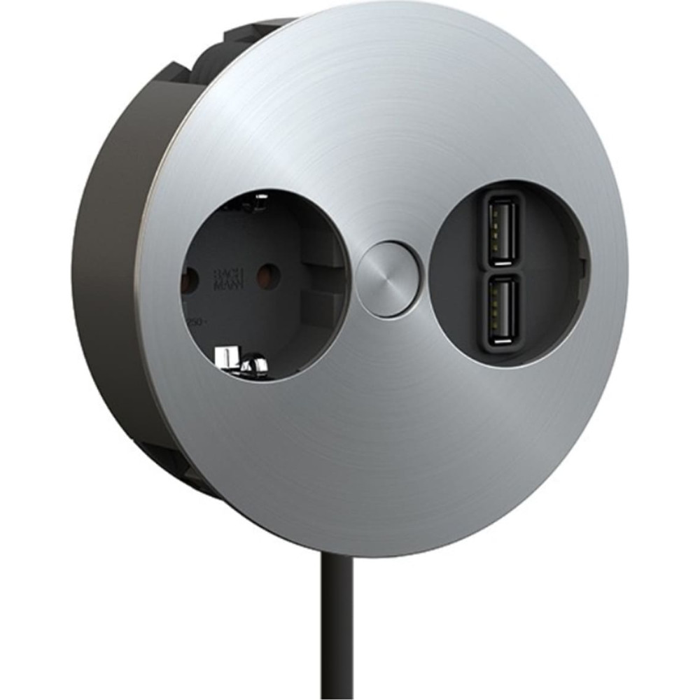 Bachmann TWIST 1x earthing contact, Wire end ferrules, USB charger, earthing contact mounting plug, Stainless steel, 2 m