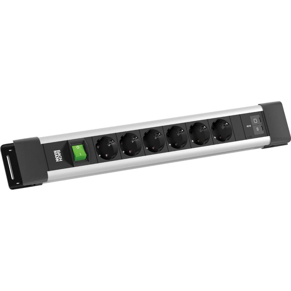 Bachmann CONNECTUS 6xCEE7/3 1xswitch, 1xUSB C/C 45W L=2.0m CEE7/7 Grey