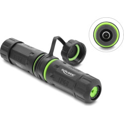 Delock Cable Connector DC 5.5 x 2.1 mm female to DC 5.5 x 2.1 mm female with M20 x 1.5 mm thread and protective cap with housing compatible with Starlink IP68 dust and waterproof