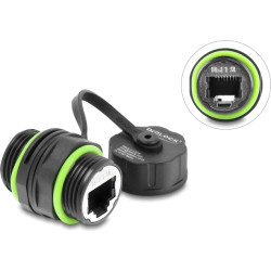 Delock Cable Connector RJ12 jack to RJ12 jack with M20 x 1.5 mm thread and protective cap IP68 dust and waterproof