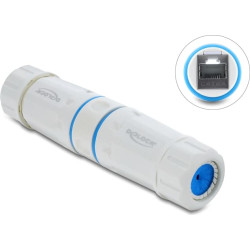 Delock Cable Connector RJ45 jack to RJ45 jack Cat.6A with M23.5 x 1.5 mm thread IP68 dust and waterproof white