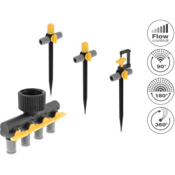 Delock T-shaped Sprinkler Connector Set with 90&deg;, 180&deg;, and 360&deg; nozzles + 4-way manifold