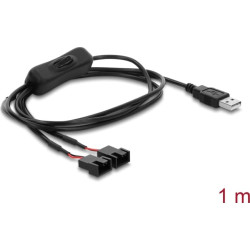 Delock Fan Cable USB Type-A male to 2 x 4 pin fan connector male (2 pins connected) with switch 1 m