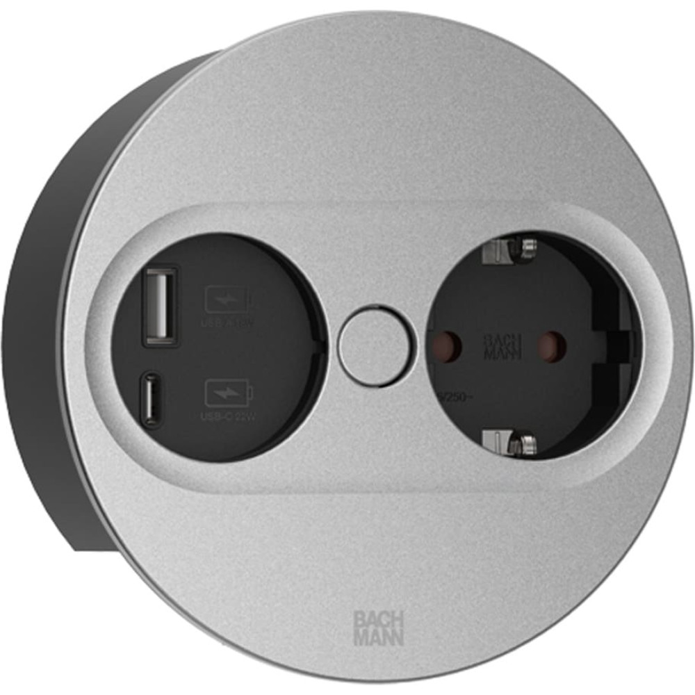 Bachmann TWIST 2 1xCEE7/3 1xUSB A/C 22W 0.2m GST18 silver round