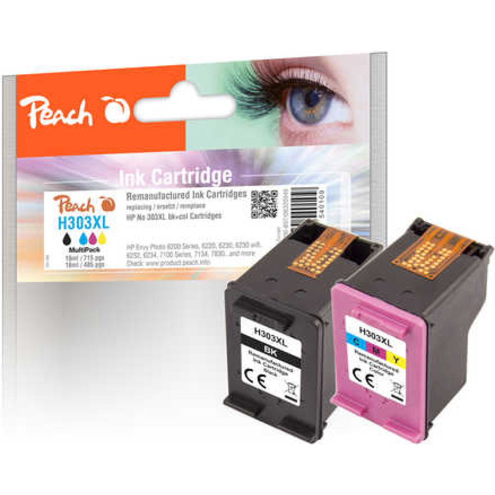Peach PI300-897 tintes kārtridžs 2 pcs Saderība Augsta (XL) produktivitāte Melns, Tirkīzzils, Fuksīns, Dzeltens