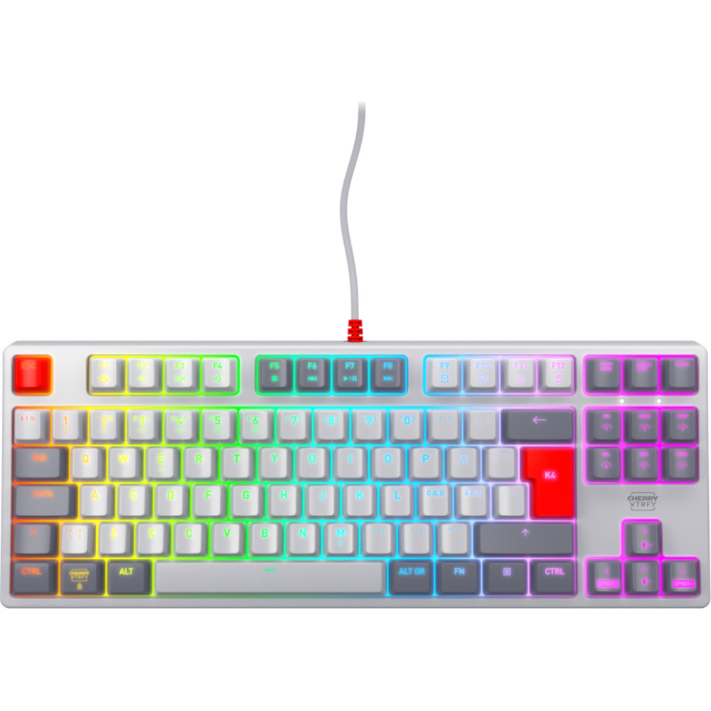 Cherry K4V2 TKL tastatūra Speļu USB QWERTY Ziemeļvalstu Pelēks, Gaiši Pelēks, Sarkans