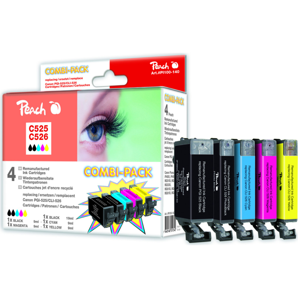 Peach PI100-140 tintes kārtridžs 5 pcs Saderība Melns, Tirkīzzils, Foto melns, Dzeltens