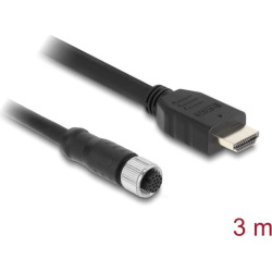 Delock M12 Cable A-coded 17 pin female to HDMI male 3 m black