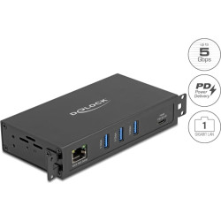 Delock 3 Port USB 5 Gbps Hub + RJ45 Gigabit LAN PoE++ Port with USB Type-C™ host-connector in metal case and 1.5 kV Isolation