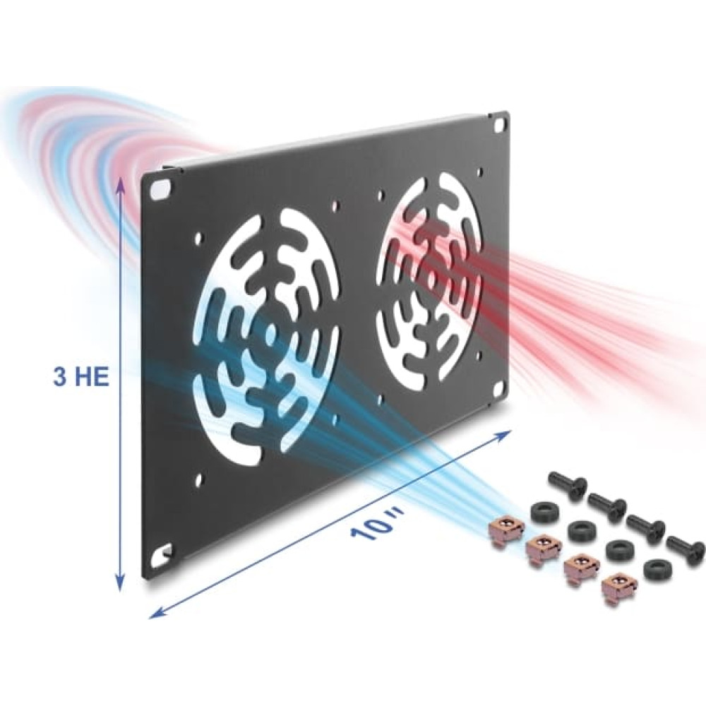 Delock 10&Prime; 3U Rack Cover for 3 fans 92 x 92 mm dark grey