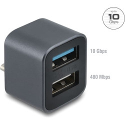 Delock Mini USB Hub with USB Type-C&trade; male to 1 x USB 10 Gbps USB Type-A + 1 x USB 2.0 Type-A