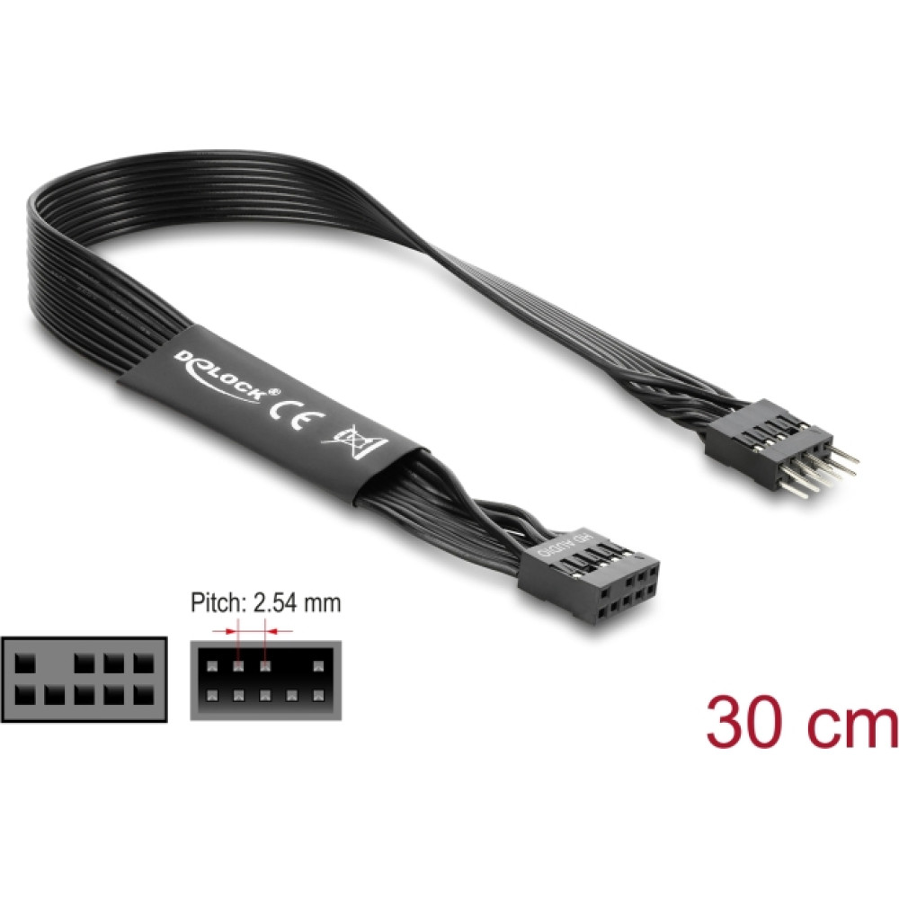 Delock HD Audio Flat Cable Motherboard Extension Cable 9 pin pin header male to pin header female 30 cm black