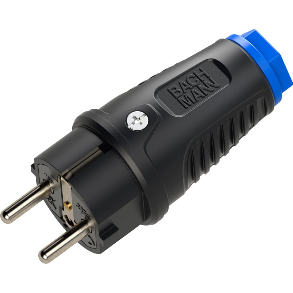 Bachmann Schutzkontaktstecker Vollgummi CEE7/7, schwarz-blau IP54