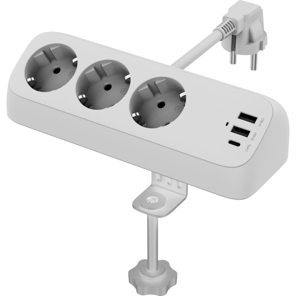 Value Power Strip, 3-way, with 3x USB (1x C + 2x A) and table clamp, 1.5 m
