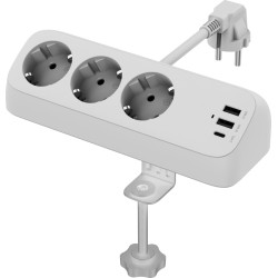 Value Power Strip, 3-way, with 3x USB (1x C + 2x A) and table clamp, 1.5 m