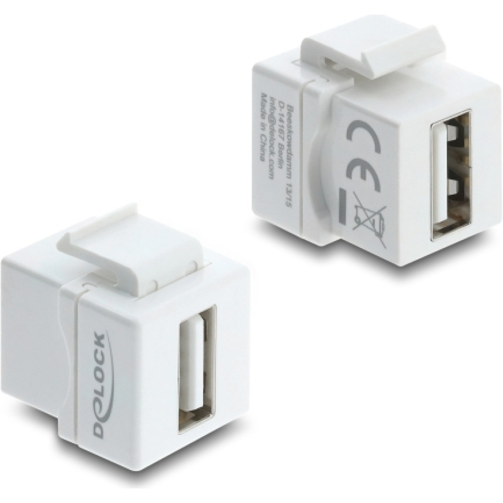 Delock Mini Keystone Module Coupler USB 2.0 Type-A female to USB 2.0 Type-A female white