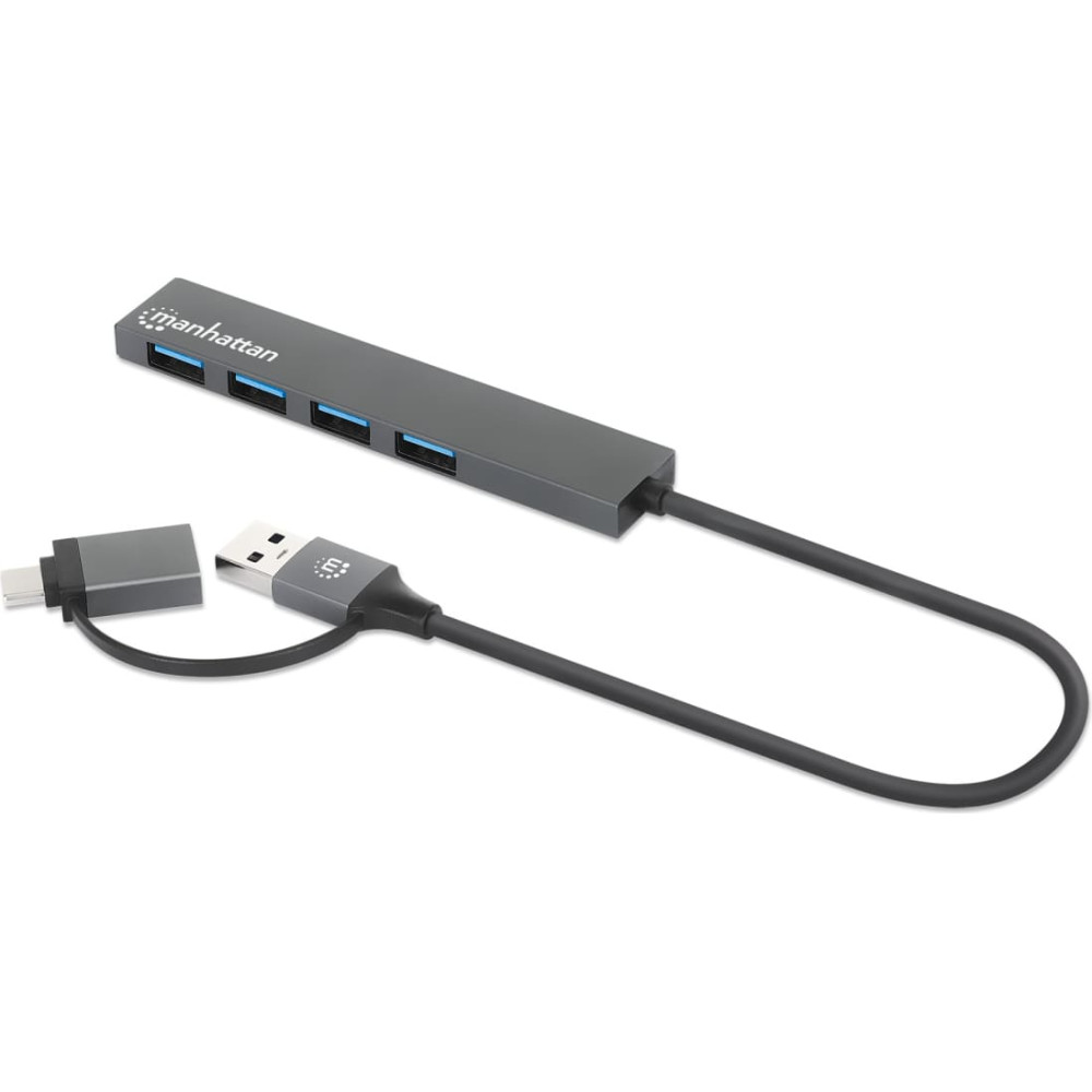 Manhattan 181006 interfeisa centrmezgls USB 3.2 Gen 1 (3.1 Gen 1) Type-A 5000 Mbit/s Pelēks