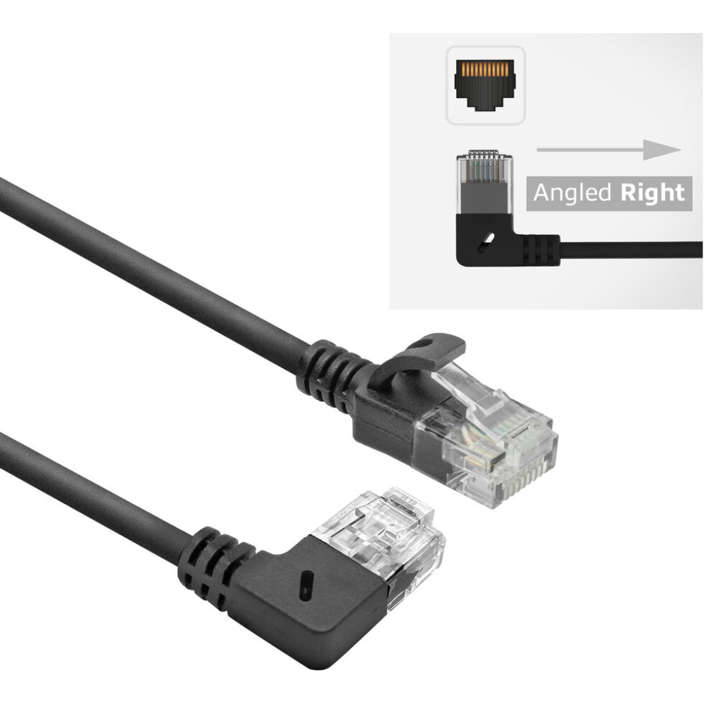 ACT CAT6A U/UTP SLIM R-ANG BK 0.25M