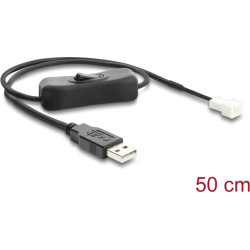 Delock Fan Cable USB 2.0 Type-A male to 3 pin (2 pins connected) fan connector male with switch 50 cm