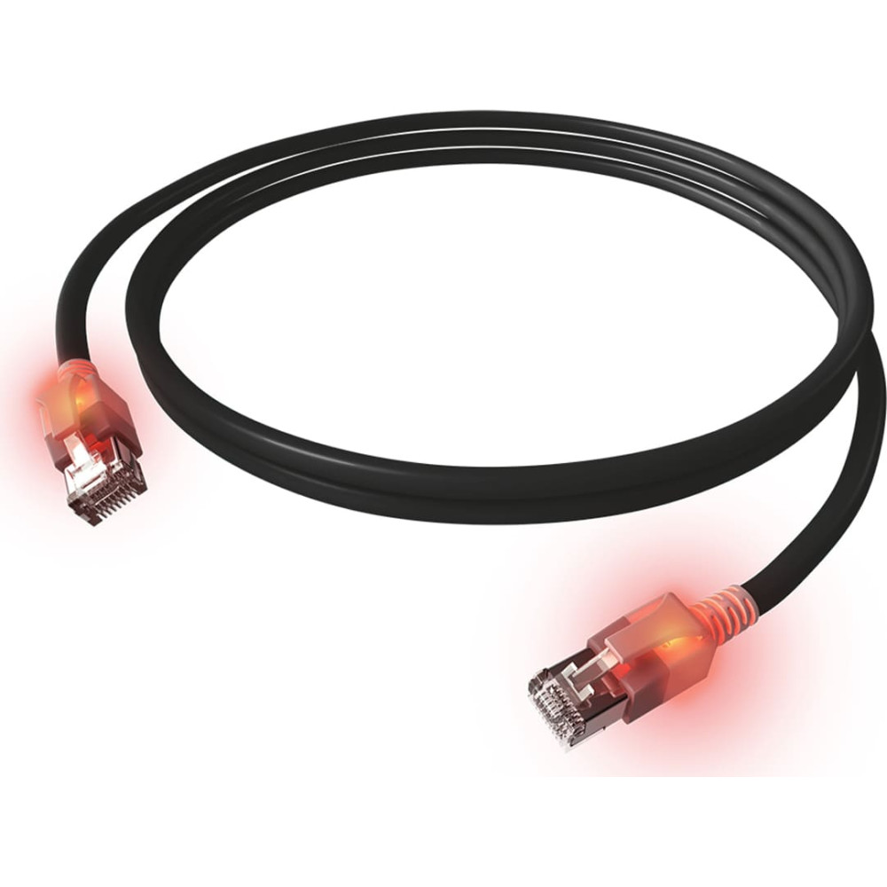 Easylan S/FTP DualBoot LED Patch Cable Cat.6A, RJ45 / RJ45, LSOH, black, 2 m