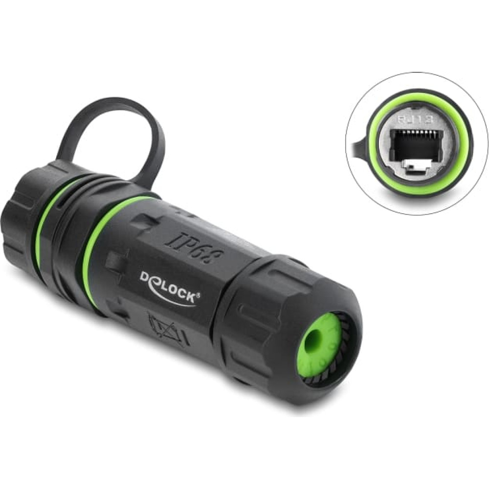 Delock Cable Connector RJ12 jack to RJ12 jack with M20 x 1.5 mm thread with protective cap and housing IP68 dust and waterproof