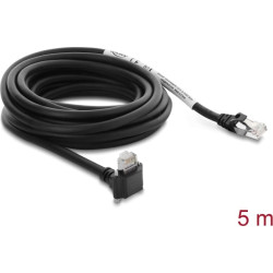 Delock GigE Camera Cable RJ45 plug 90&deg; angled with screws, connector length 28 mm to RJ45 plug Cat.6 S/FTP 5 m black