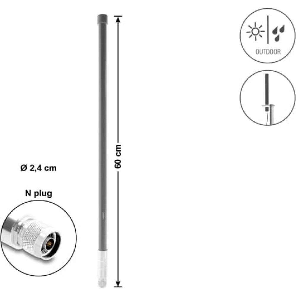 Delock WiFi 5800 MHz Antenna N plug 10 dBi omnidirectional fixed outdoor grey 60 cm