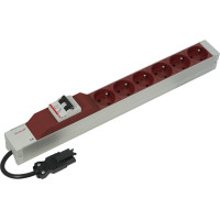 Schroff Socket Strip, UTE, With Wieland® Input, 6 Sockets, 19", Red, With Overcurrent Protection