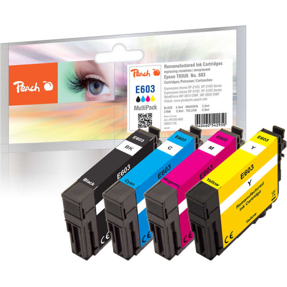 Peach PI200-868 tintes kārtridžs 4 pcs Saderība Standarta produktivitāte Melns, Tirkīzzils, Fuksīns, Dzeltens