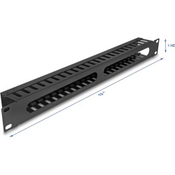 Delock 19″ 1U Cable Management Routing Panel with 2 openings metal black