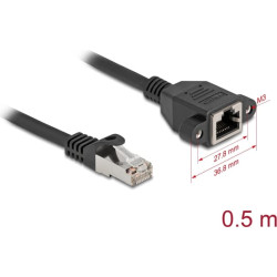 Delock Network Extension Cable S/FTP RJ45 plug to RJ45 jack Cat.6A 0.5 m flat design black