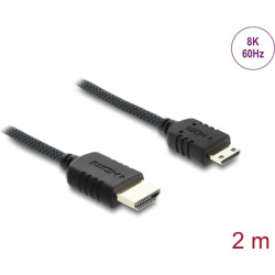 Delock Coaxial High Speed HDMI cable HDMI male to Mini HDMI male 8K 60 Hz with braided coating 2 m