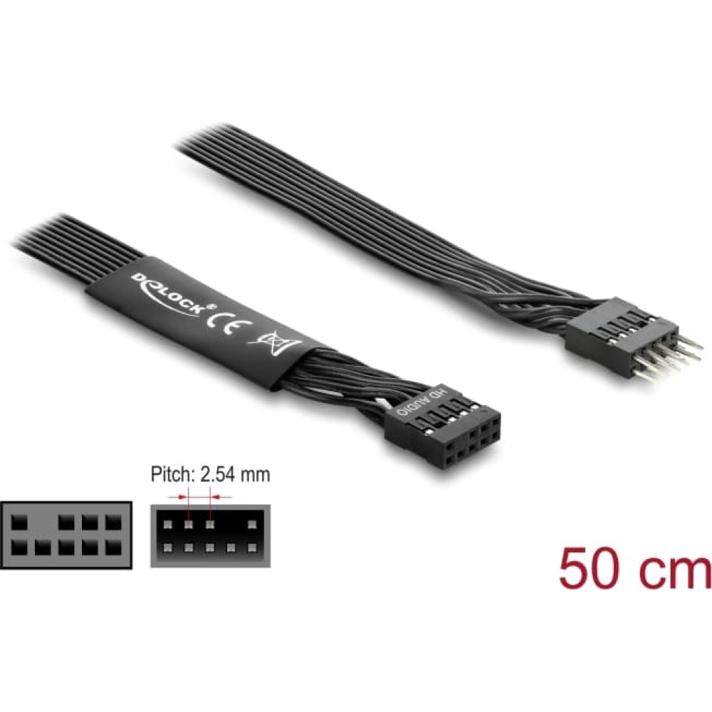 Delock HD Audio Flat Cable Motherboard Extension Cable 9 pin pin header male to pin header female 50 cm black