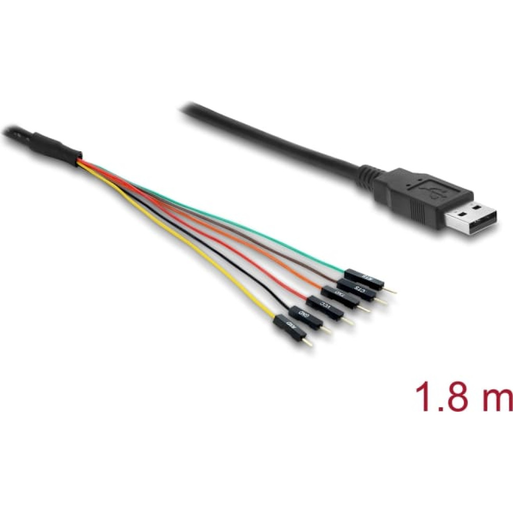 Delock Converter USB 2.0 Type-A to UART TTL (5 V) Interface with 6 x pin header male TX/RX/CTS/RTS and 5 V output voltage 1.8 m