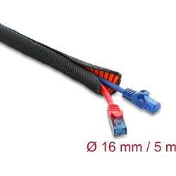 Delock Cable Protection Sleeve with orange Wear Warning Indicator self-closing double-layered 5 m x 16 mm black