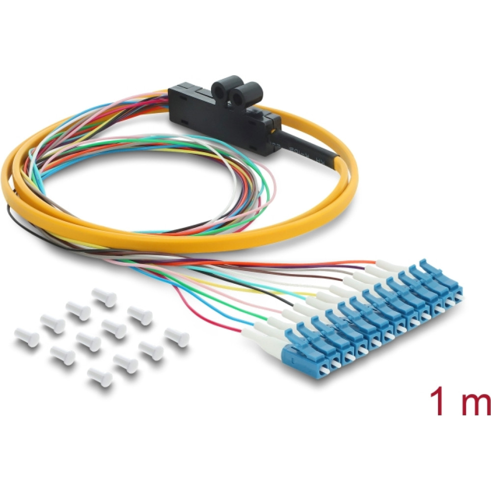 Delock Fibre Optic Pigtail Fanout Cable 12 x LC-UPC Simplex male to 12 x open cable ends 1 m