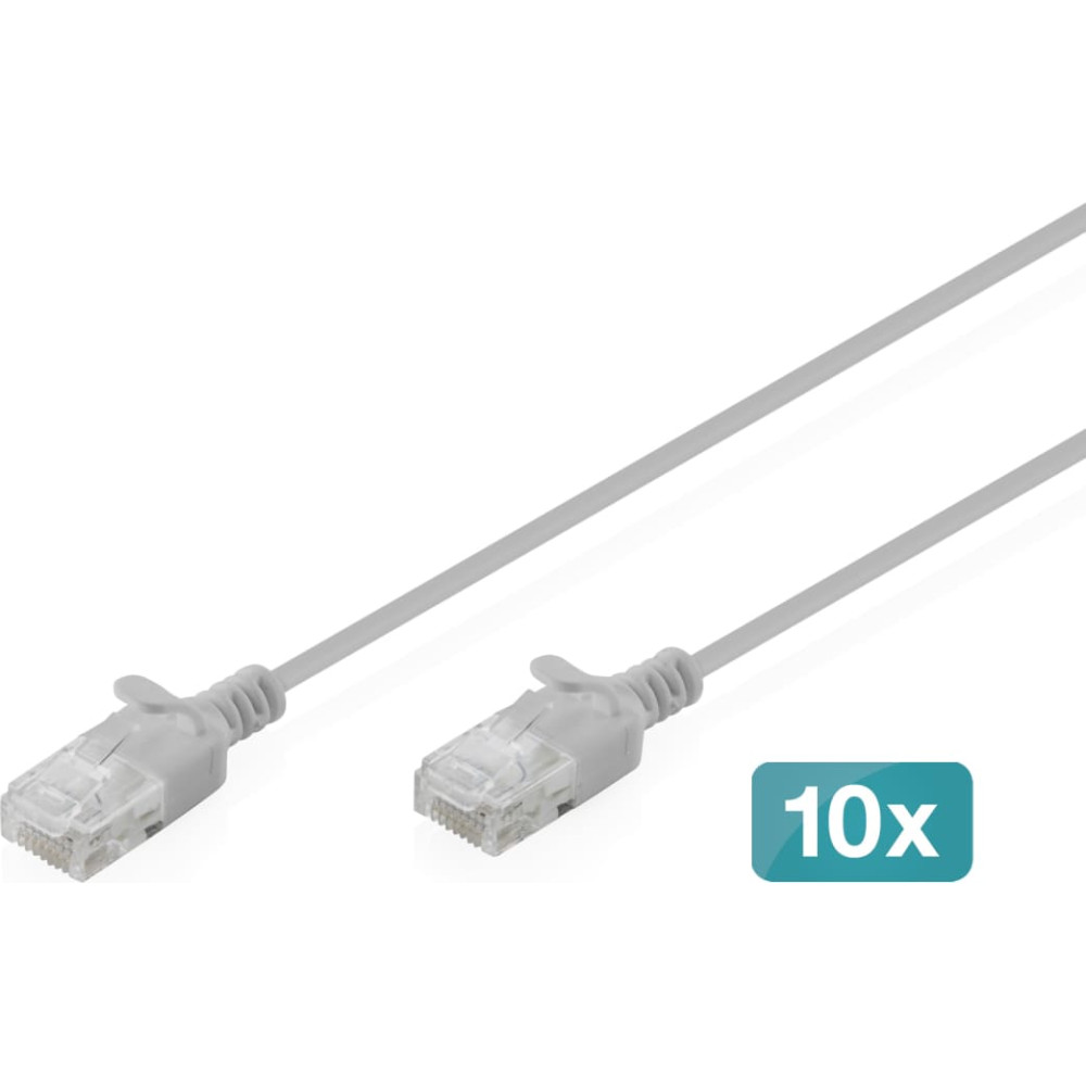 Digitus CAT 6 U-UTP Slim patch cable, 2 m, gray, 10 pieces