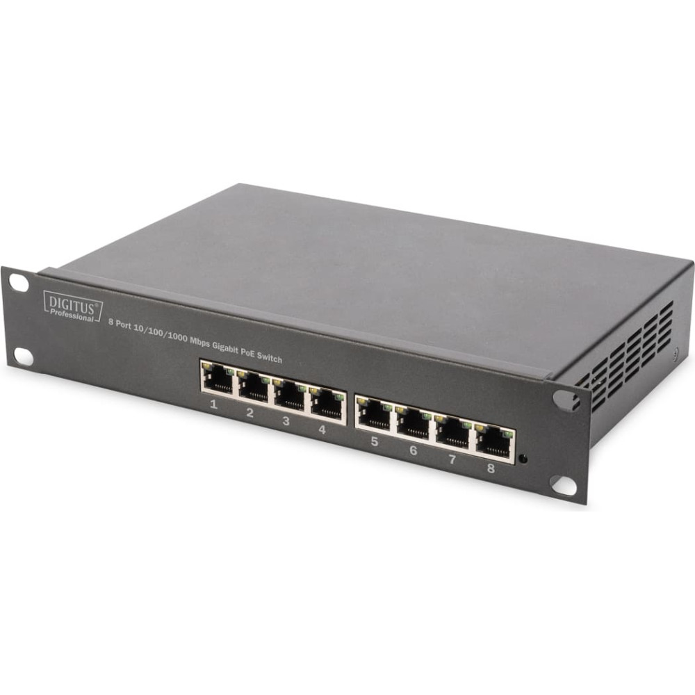 Digitus Gigabit Ethernet PoE switch, 8-port PoE+, 10\", up to 80 W PoE budget