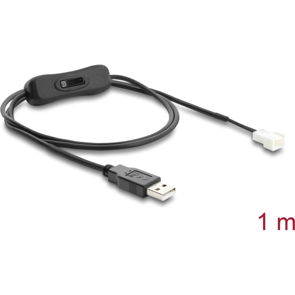 Delock Fan Cable USB 2.0 Type-A male to 3 pin (2 pins connected) fan connector male with switch 1 m