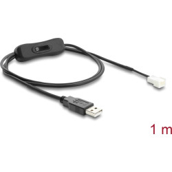 Delock Fan Cable USB 2.0 Type-A male to 3 pin (2 pins connected) fan connector male with switch 1 m