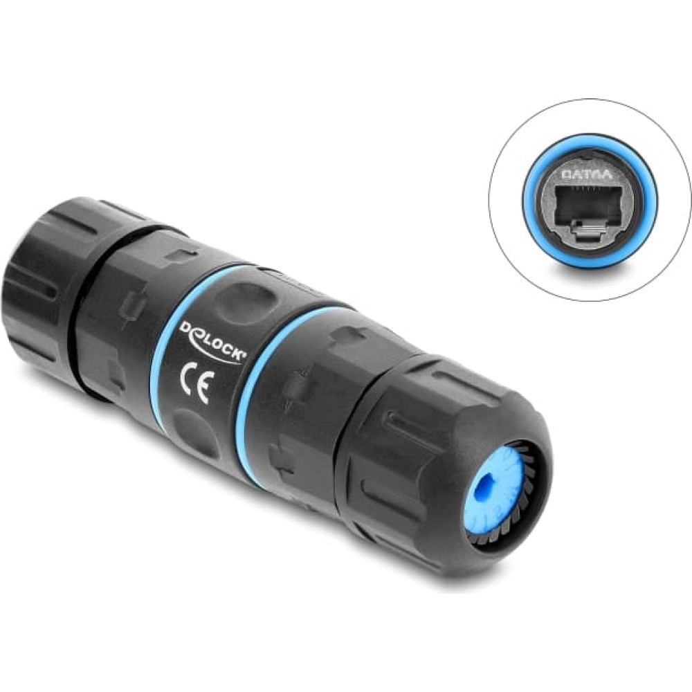 Delock Cable Connector RJ45 jack to RJ45 jack Cat.6A with M20 x 1.5 mm thread, short design, IP68 dust and waterproof