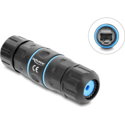 Delock Cable Connector RJ45 jack to RJ45 jack Cat.6A with M20 x 1.5 mm thread, short design, IP68 dust and waterproof