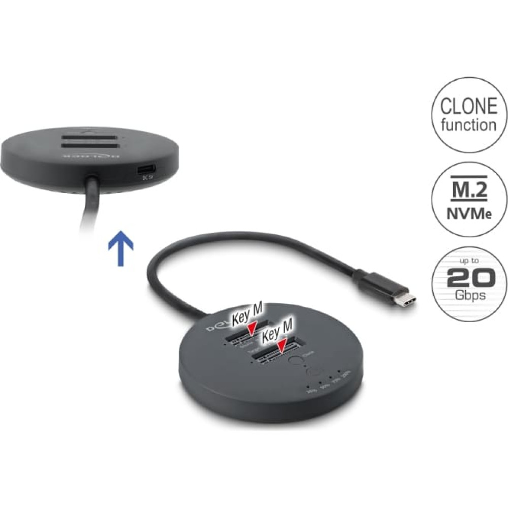 Delock USB 20 Gbps M.2 Docking Station for 2 x M.2 NVMe PCIe SSD with Clone function