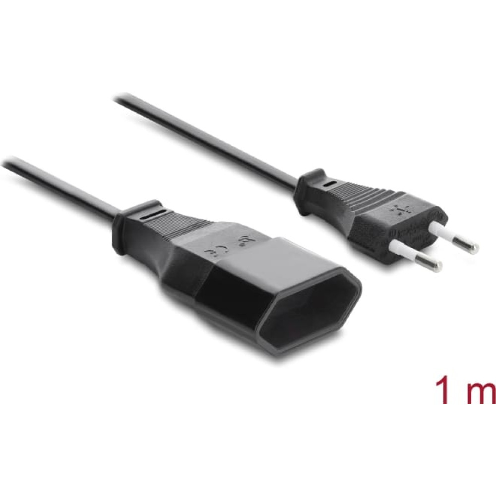 Delock Euro Plug Extension CEE7/16 male to female, 2 x 0.75 mm&sup2;, 1 m, black