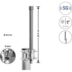 Delock 5G LTE Antenna N jack 3.5 - 6.0 dBi omnidirectional fixed outdoor grey 30 cm